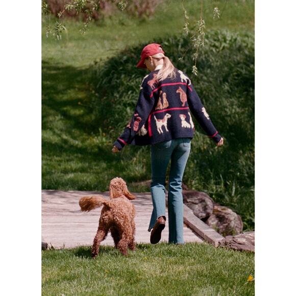 NWT Anthropologie Maeve Dogs Tie-front Navy Cardigan Sweater OS - Picture 4 of 4